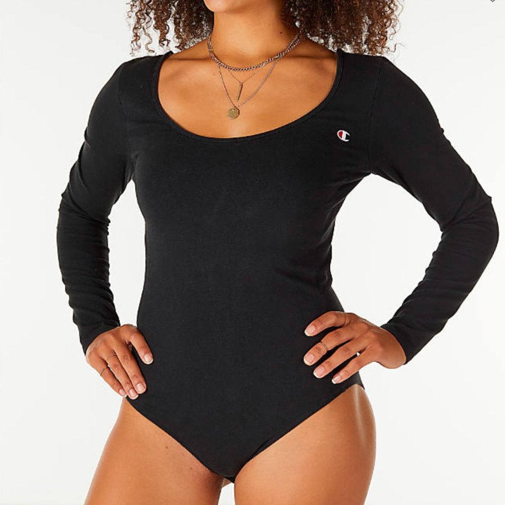 NWT Champion Body Top Long sleeves details Back  MEDIUM  Black White